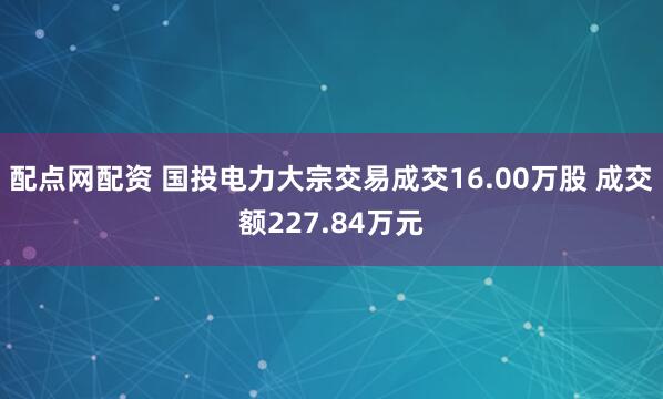 配点网配资 国投电力大宗交易成交16.00万股 成交额227.84万元