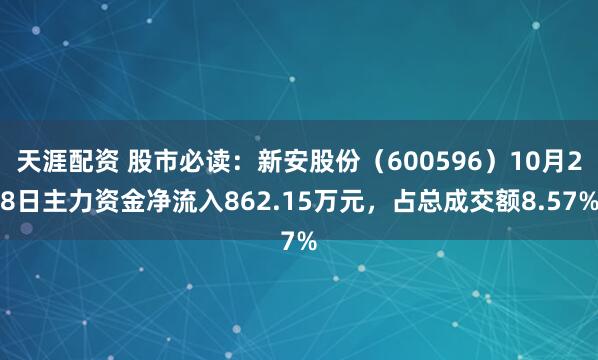天涯配资 股市必读：新安股份（600596）10月28日主力资金净流入862.15万元，占总成交额8.57%